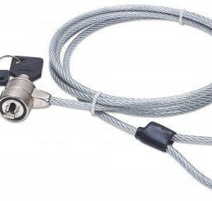 440271 Candado para Laptop con cerradura de llave, cable de acero y recubrimiento PVC transparente de 1.5mts de largo.