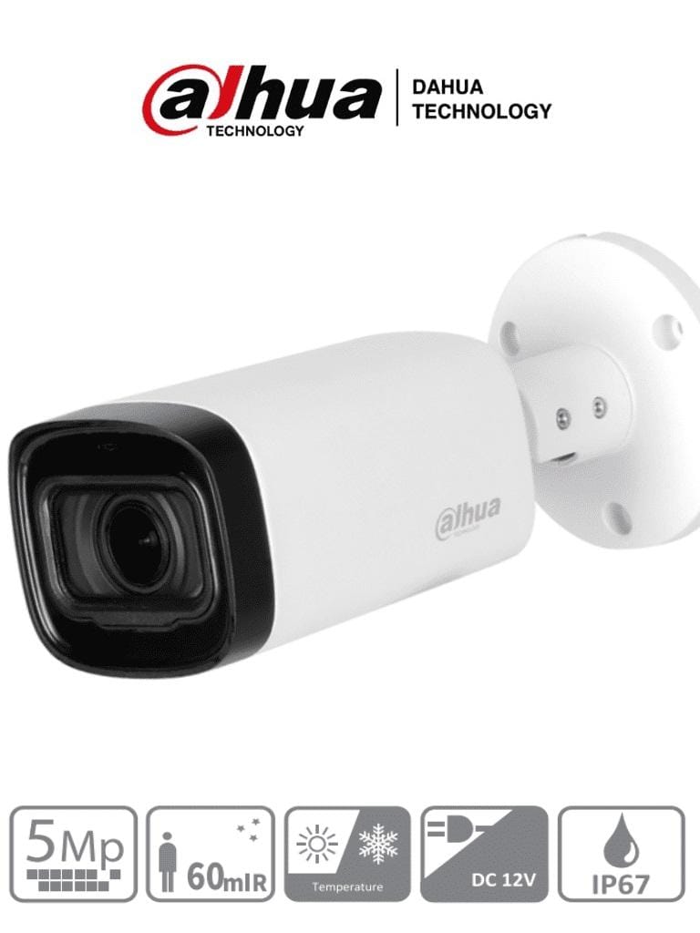 DAHUA HAC-HFW1500R-Z-IRE6 - Camara Bullet de 5 Megapixeles/Lente Motorizado de 2.7 a 12 mm/ IR de 60 Mts/ Metálica/ IP67/ BLC/HLC/DWDR/