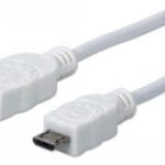 Cable USB a Micro B MANHATTAN 323987, USB A, Micro-USB B, Macho/Macho, 1 m, Color blanco