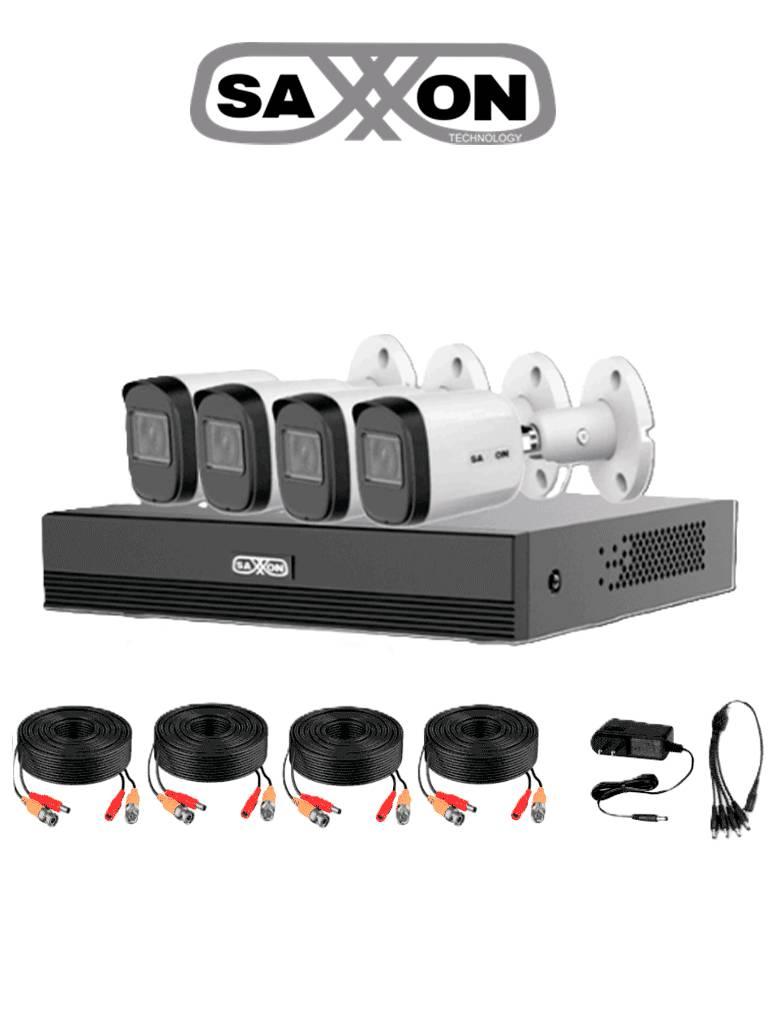 SAXXON SUA-KIT/XVR1E04-I/4-B20M-0280B-Kit de 4Canales HDCVI 1080P/4 Cámaras B20M de 2.8mm 100°/Dvr Soporta Hasta 5 Canales IP y Detección de Movimien