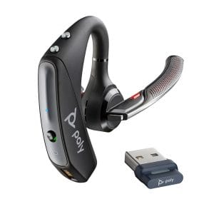 Poly Voyager 5200 UC, Bluetooth para moviles y computadoras, incluye estuche de carga y adaptador Bluetooth