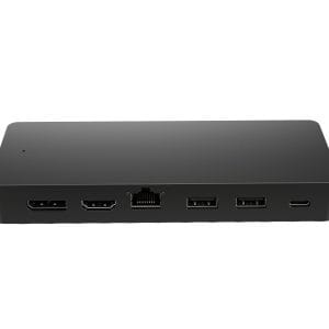 Hub multipuerto USB-C universal HP (50H55UT);  1 HDMI 2.0, 1 DisplayPort 1.2, 2 puertos USB-A, 1 puerto USB-C, 1 puerto de transferencia USB-C y 1 puerto E