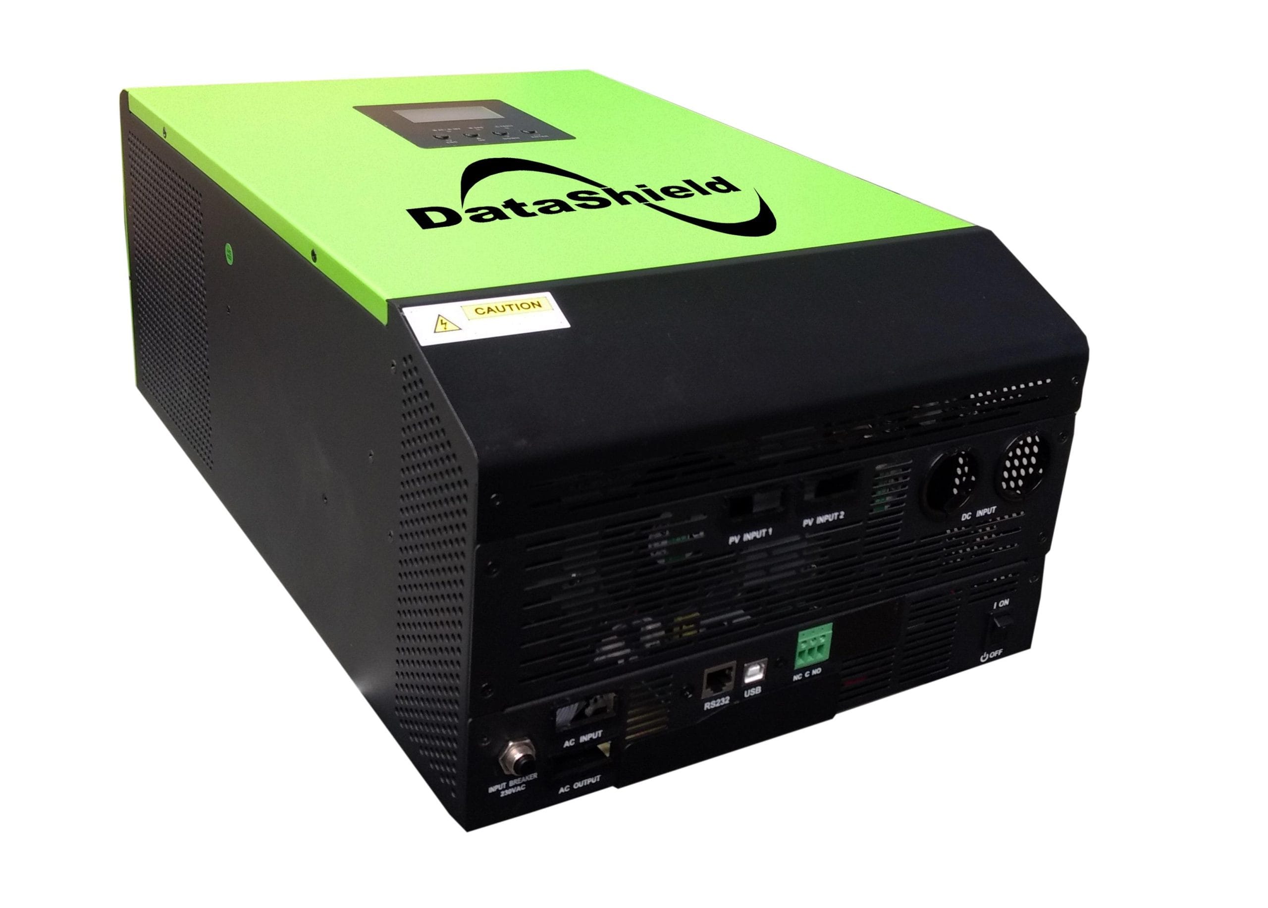 Inversor Cargador Solar Híbrido DATASHIELD IN-5000, 220VCA, 50 Hz/60 Hz, Red o Generador, Negro con Verde