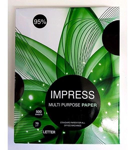 Papel Bond Impress 6951476310602 Caja con 10 paquetes con 500 hojas tamaño carta 21.6 cm x 27.9 cm 95% blancura 70 gramos Alta Blancura
