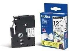 Etiqueta blanca continua laminada flexible Brother TZEFX231, de 12 mm de ancho x 8 mts de largo. Impresión en negro.