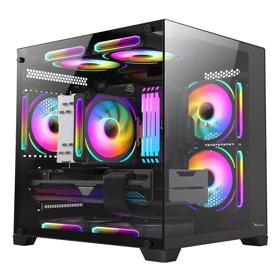 Gabinete Xzeal Panzer II Cubo M-ATX/ITX XZGAMC2B 2xUSB1.0 + 1x USB3.0 + 3.5 mm + 3 Fans ARGB