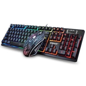 Teclado y Mouse USB RGB Negro BROBOTIX 458977 , Negro,  DPI ajustables: 800 / 1600 / 2000 / 2400