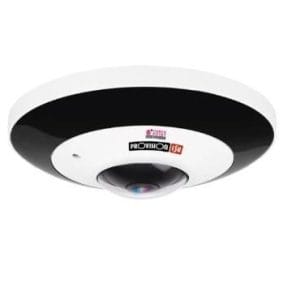 Cámara fisheye IP 6 MP, Lente 1,65 mm (360° for Ceiling Mount / 180° For Wall Mount) , de dia detecta hasta 90 mts , DDA , microfono, WDR, IP67