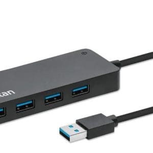 168403 HUB USB-A macho a 7 USB-A hembra, de alta velocidad a 5 Gbps, alimentado por Bus, negro