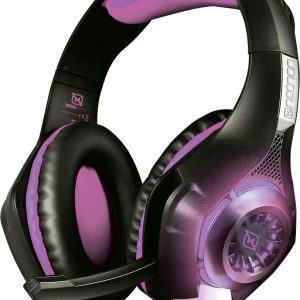 HEADSET GAMING OVER-EAR NBHG VIPER LED ALAMBRICO  DIADEMA FLEXIBLE MICROFONO 3.5MM USB PC CONSOLAS CELULAR INC ADAPTADOR MEGABASS FUCSIA