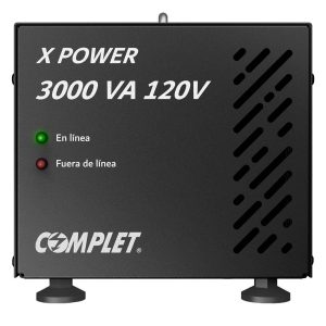 Regulador de Voltaje COMPLET  X-POWER 3000 VA/3000 W 120V . Terminales de conexión y 2 contactos NEMA 5-15R, Supresor de picos de voltaje 504 J , P/N ERV-1