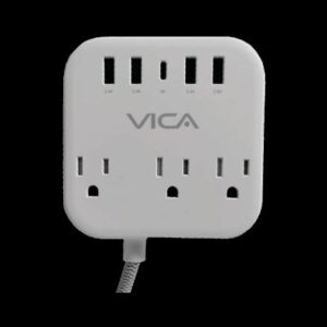 Centro de carga 7P VICA para protección contra sobretensiónes, 3 tomas con supresor de picos NEMA 5-15R, 4 puertos USB-A y 1 puerto USB-C
