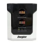 Regulador Energizer 2500VA/1500W (ERENRLB25VA). Rango 90-145VCA, fus. 15A, 2 contactos, LED. Ideal p/línea blanca. Cert. RoHS/NOM/CE. 2 años gtía.
