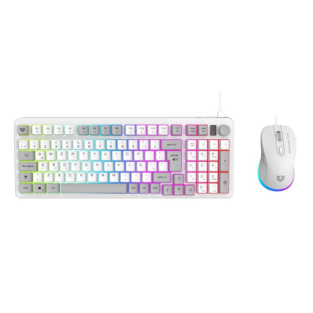 Kit Teclado y Mouse Squad Conquest KG515 Balam Rush Azender Series Teclado y Mouse Alambrico Iluminacion RGB,Color Blanco. AC-940450