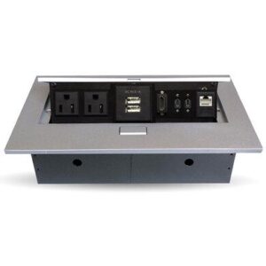 CAJA DE MESA/CAJA DE CONEXIÓN PARA MESA CONECTORES  USB-TIPO C, HDMI, USB TIPO A, RJ45 CAT6, CORRIENTE, COLOR PLATA PLATA, BROBOTIX 406412