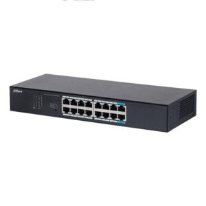 Switch Gigabit no administrable 16 puertos RJ-45 10/100/1000, capa 2, 32 Gbps, metálico sin ventilador, montaje en rack.
